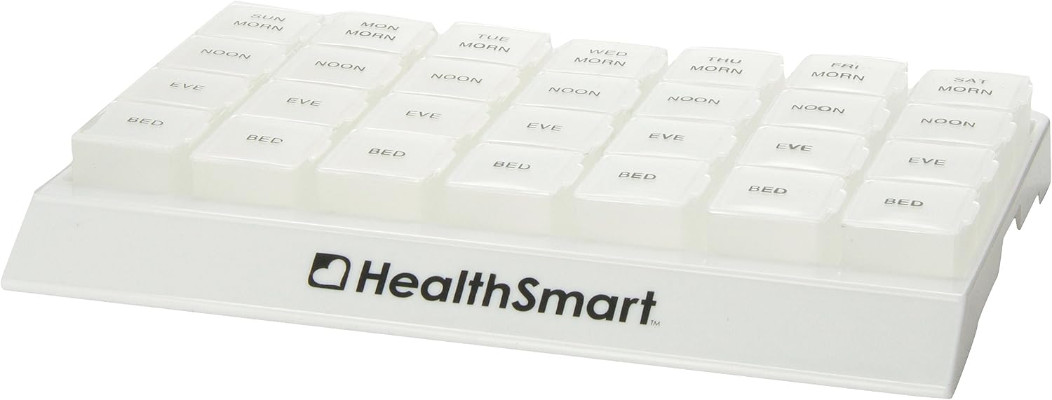 HealthSmart Weekly Pill Organizer 3 Times A Day, Medicine Organizer for Morning, Noon, Evening, and Night, Travel Pill Organizer, with Storage Tray, Clear (Pack of 2)
