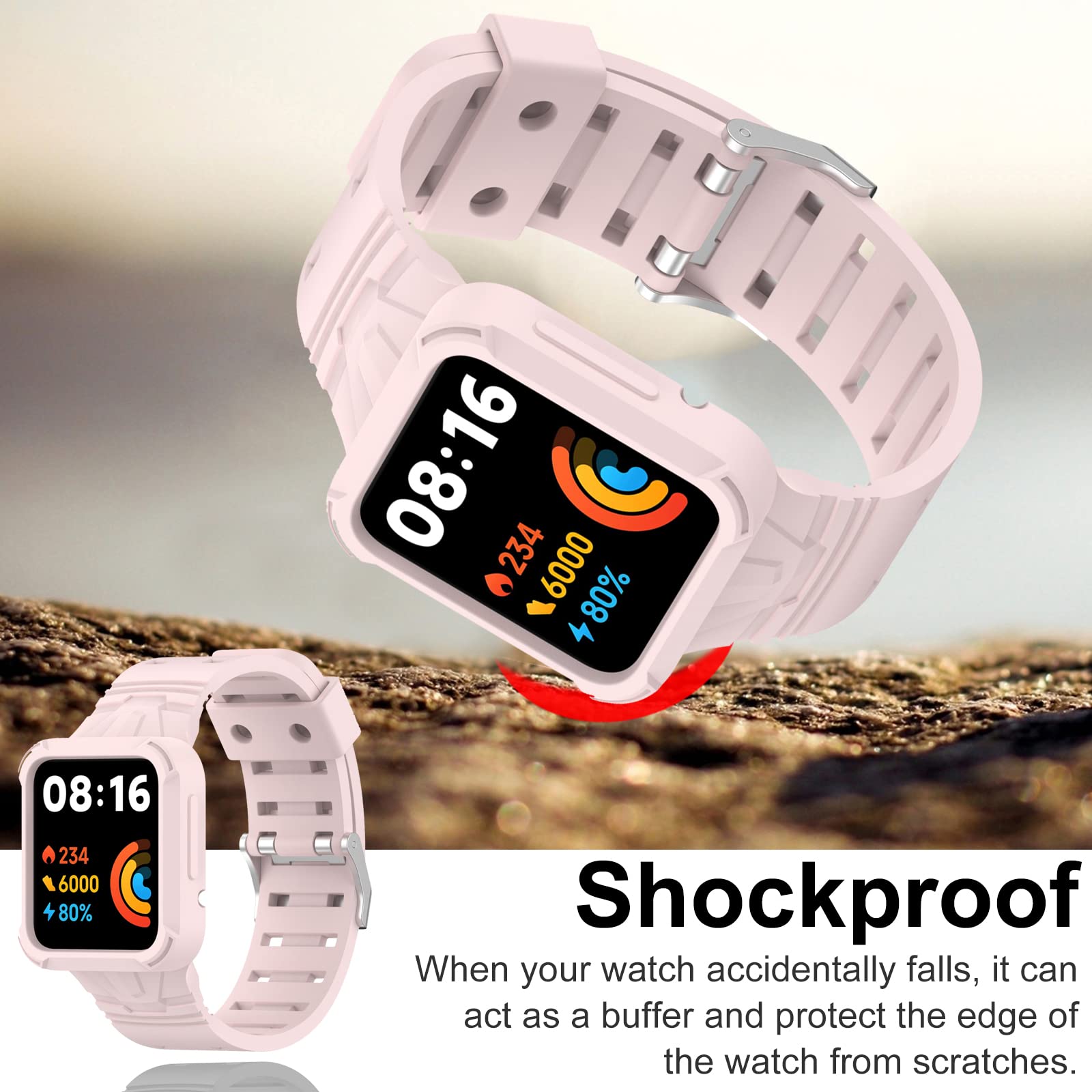 Miimall Silicone Strap Compatible with Xiaomi Redmi watch 2/Redmi Watch 2 Lite with TPU Bumper Case, Sports Adjustable Replacement Band with Protective Case Wristband for Redmi watch 2/2 Lite-Pink - Image 4