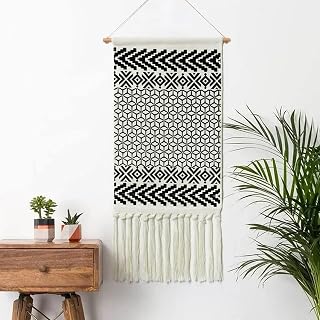 Dremisland Macrame Woven Wall Hanging Tapestry- Boho Chic Bohemian Black&White Geometric Art Decor - Beautiful Apartment Dorm Room Door Decoration, 15" W x 31" L (Morocco)