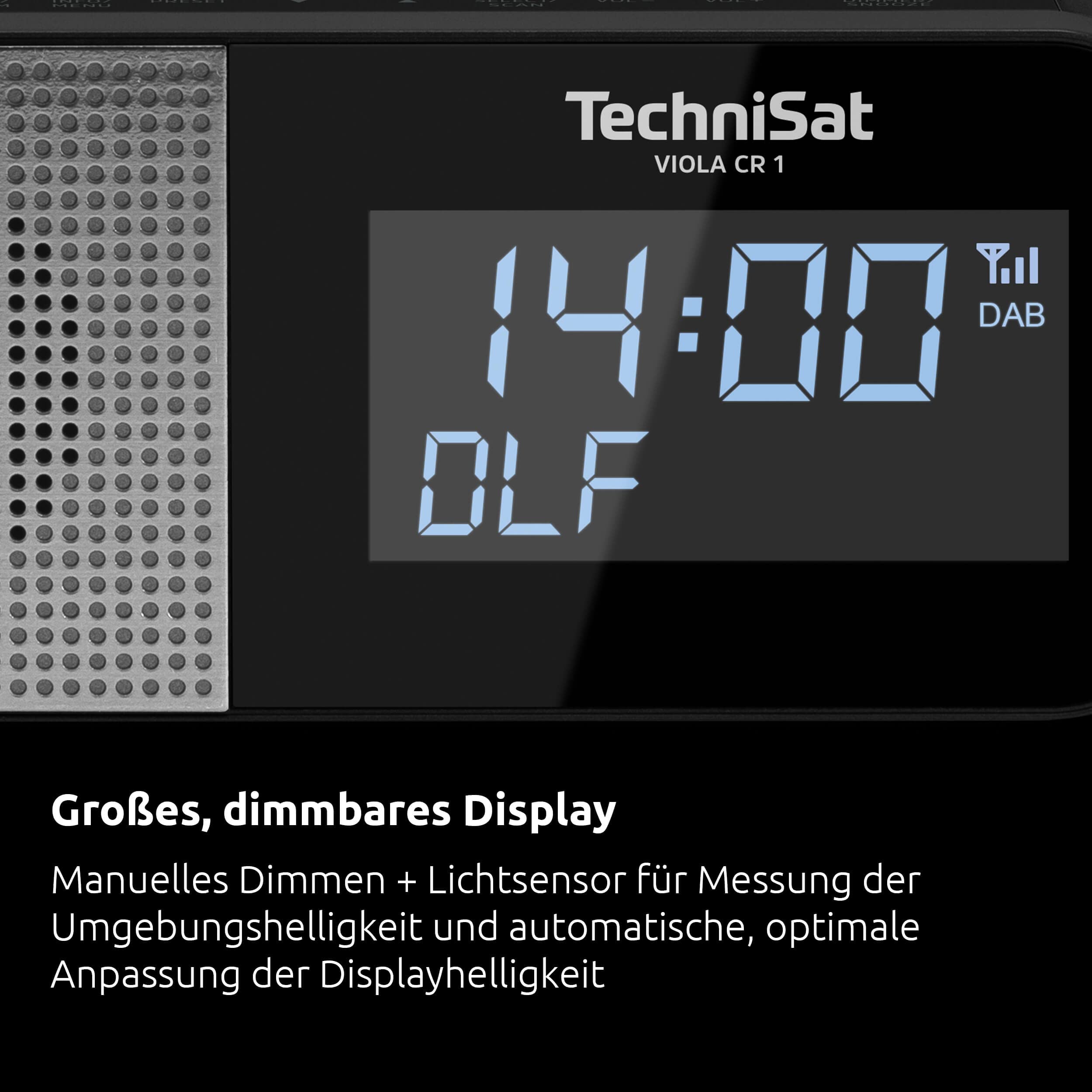 TechniSat VIOLA CR 1 – DAB+ Radiowecker, Wireless Charging, UKW, 3.3 Watt | Zwei Wecktimer, Snooze, Sleeptimer, USB-Ladefunktion, Kopfhöreranschluss, Display 3.5 Zoll, Netzteil, schwarz