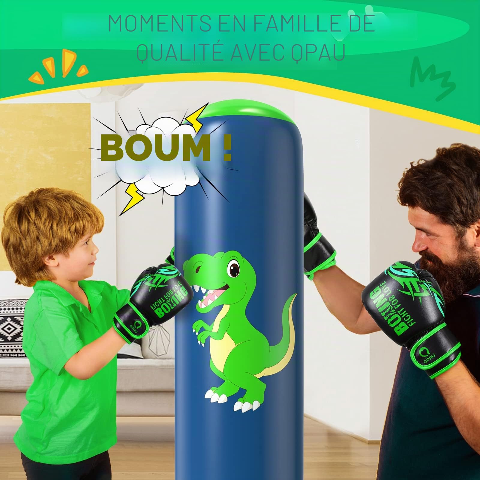 Sac de Boxe pour Enfants QPAU, Sac Boxe Gonflable Pied 3-8 Ans, Cadeaux Enfants, Set Debout Karaté Taekwondo