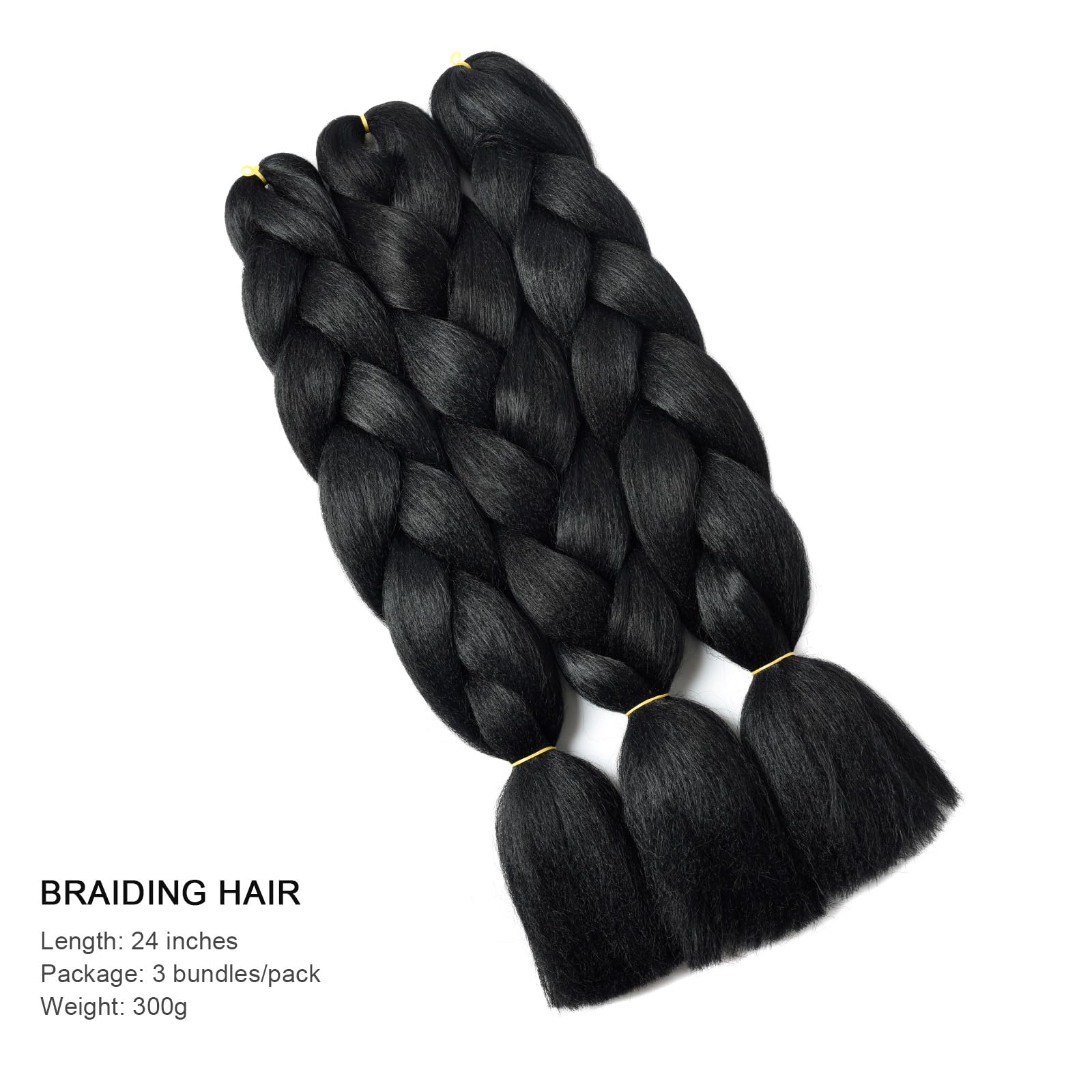 BUYOGET Jumbo Braiding Hair Extensions for Women 3 Bundles 24 Inch High Temperature Kanekalon Braiding Hair for Twist Crochet Box Braids Natural Black - Image 2