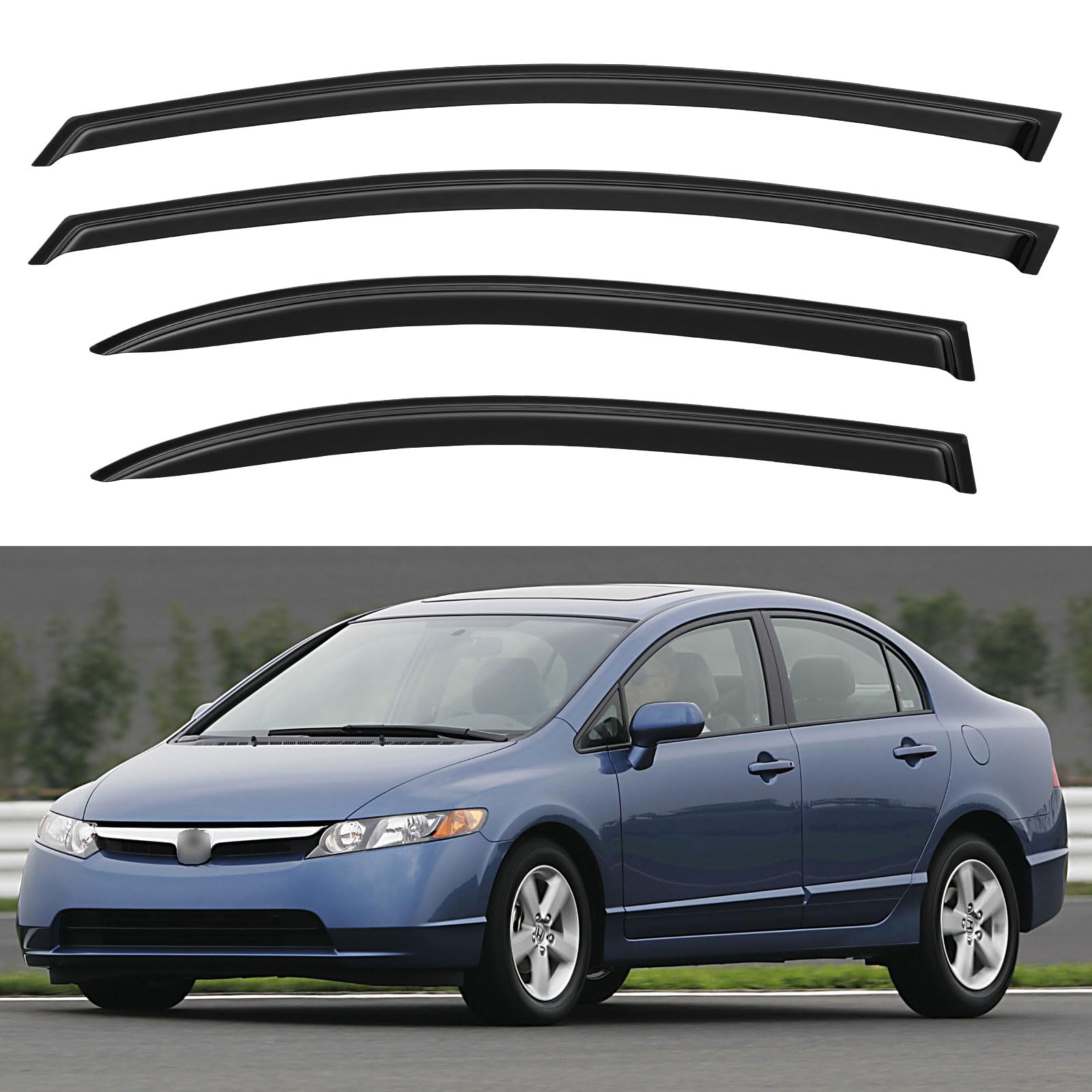 Window Visors Rain Guards for 2006-2011 Honda Civic Sedan | Out-Channel Window Vent Wind Deflectors Visors Shades Protectors for 06 07 08 09 10 11 Honda Civic