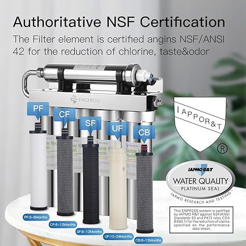Miniatura 3 de FACHIOO Sistema de filtro de agua de ultrafiltración de acero inoxidable para debajo del fregadero con grifo de níquel cepillado, 2 años de vida,