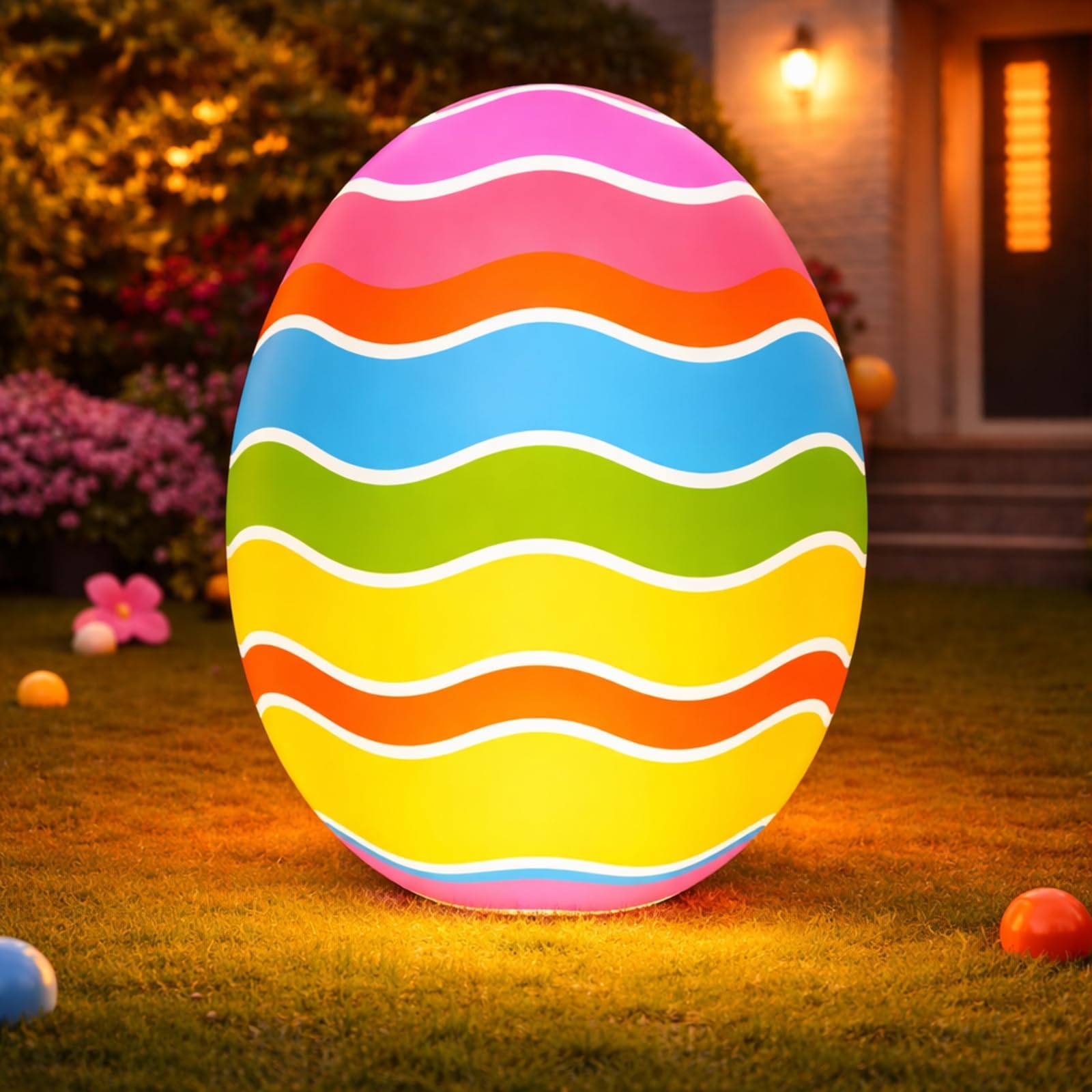 Kasyat 6 ft Giant Easter Eggs Inflatable Decorations with LED Lights 72 Inch Large PVC Easter Eggs Standing Colorful Inflatables Decor for Holiday Party Yard Indoor Outdoor Garden Lawn(Classic)