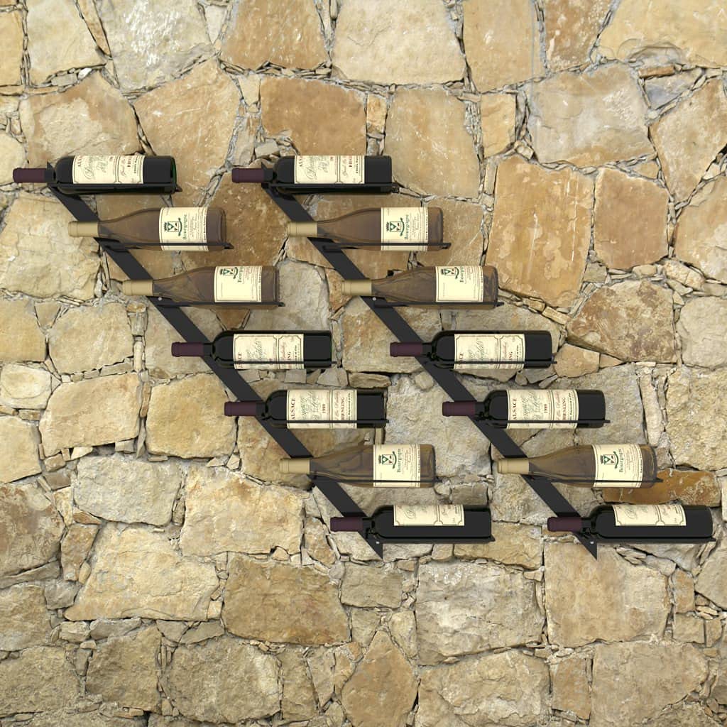 Festnight 2X Botellero Vino Pared Estante de Vino montado en la Pared Soporte para Botella de Vino Metálico Botellero Vertical de 14 Botellas Portabotellas Metal para Cocina Negro