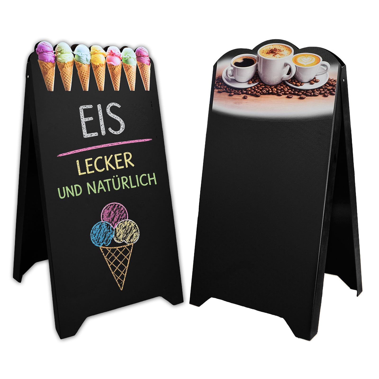 Dwustronny potykacz reklamowy z ABS 118 x 61 cm, wodoodporna tablica do pisania dla lodziarni, kawiarni i restauracji (Czarny, Kremowe rożki lodowe)