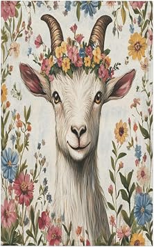 Goat Sheep Kitchen Towels Colorful Flowers Dish Towels Bar Absorbent Cleaning Tea Towel for Home Dining Restaurants