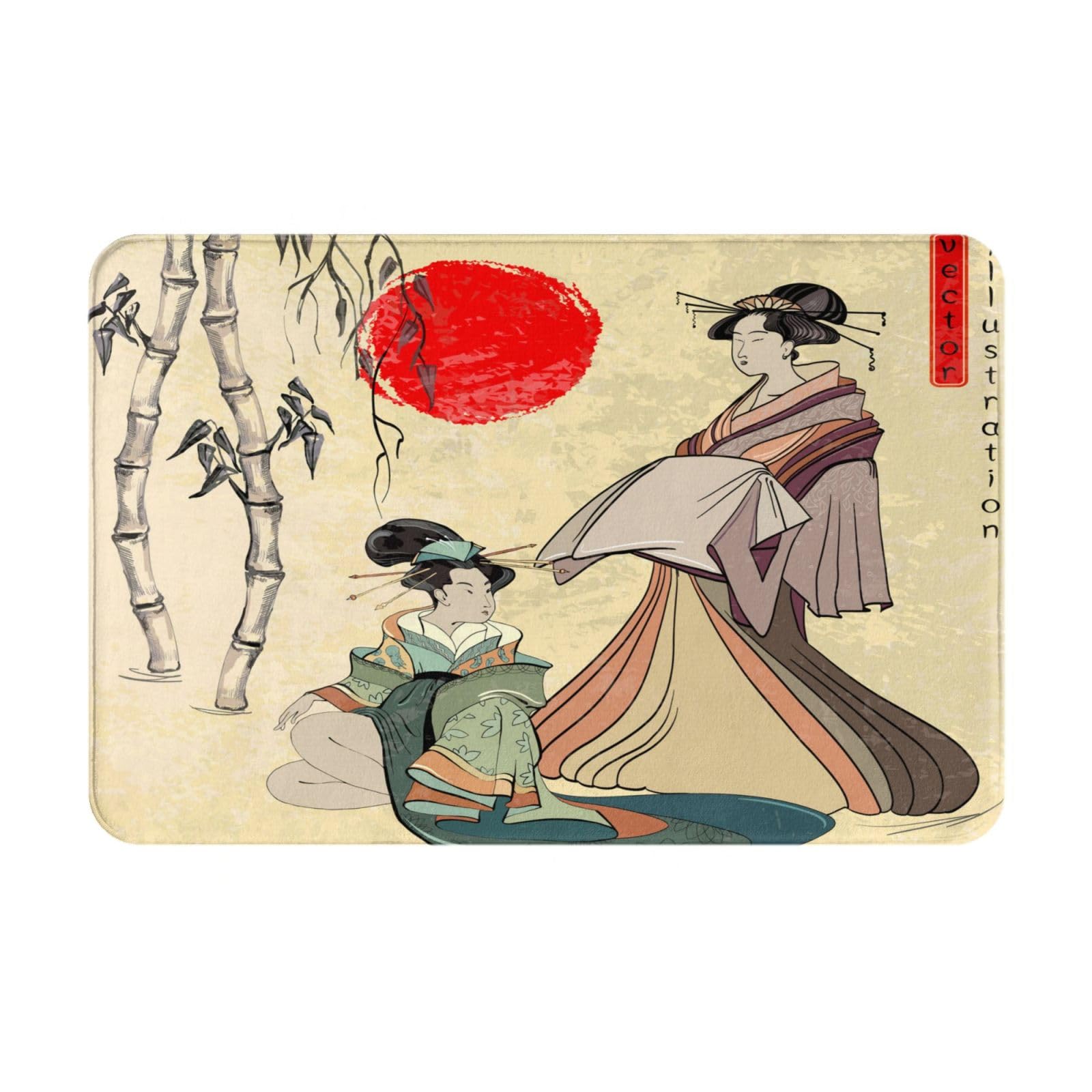 Gearsly Bath Mat 40 x 60 cm,Japanese Geisha Girl Non-Slip Shower Mats for Bathroom Floor,Super Absorbent Quick Dry Bathroom Mat,Soft Anti Mould Bath Rug Machine Washable