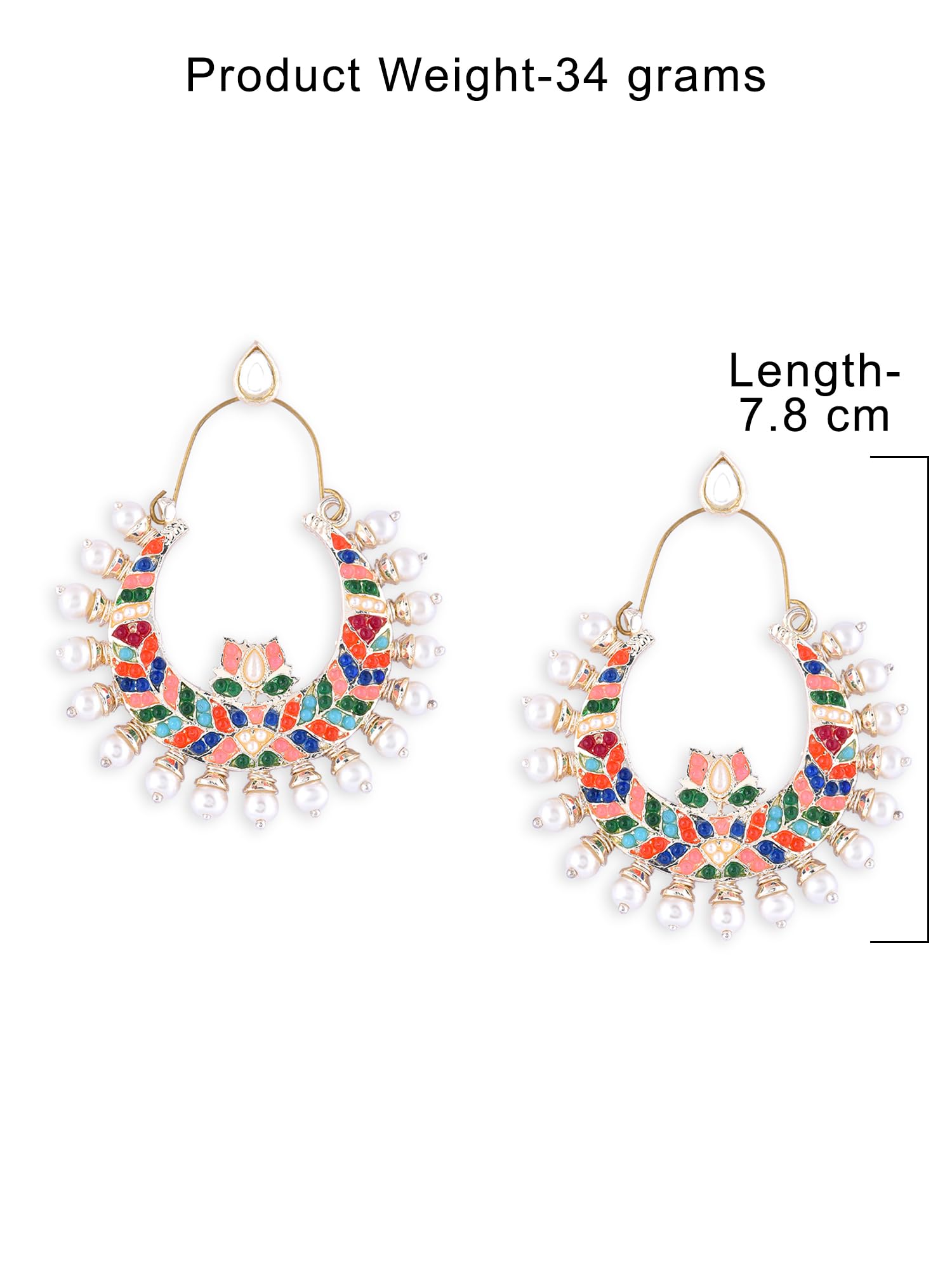 Crescent Lotus Ethnic Dangle Earrings with Stones - ZPFK16398