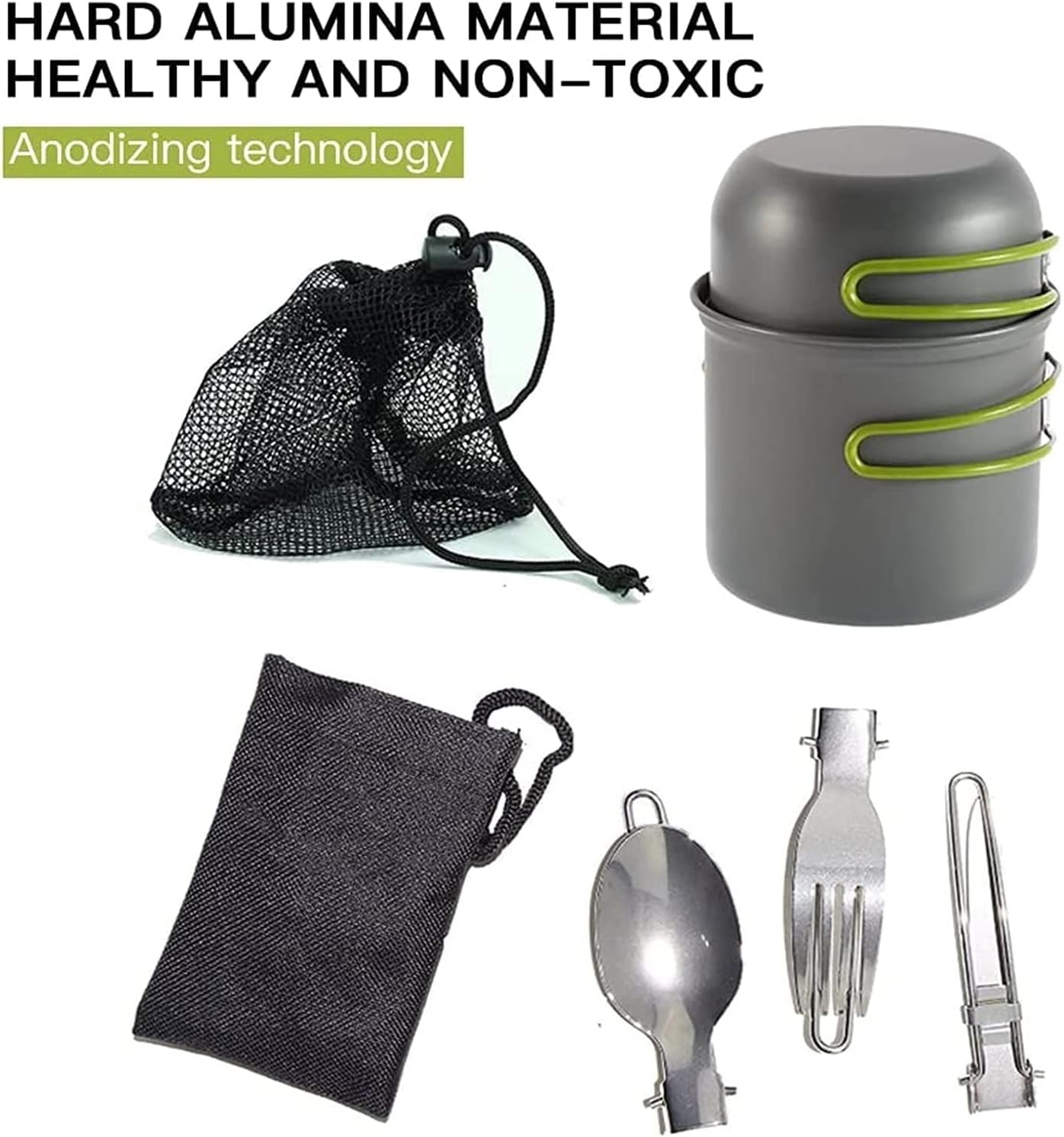 MDybf Portable Cookware Set, Camping Kitchen Utensils Set, Outdoor Cooking Travel Set, Fruit Green Handle