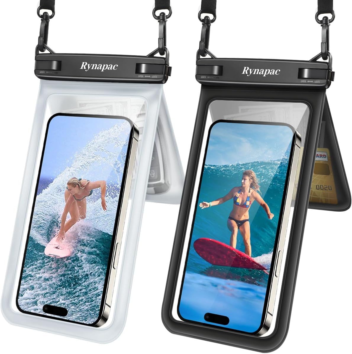 Rynapac IPX8 Waterproof Phone Pouch 2 Pack, [Up to 8.5''] Double Space Waterproof Phone Case with Lanyard for iPhone 17 16 15 14 Pro Max, Cellphone