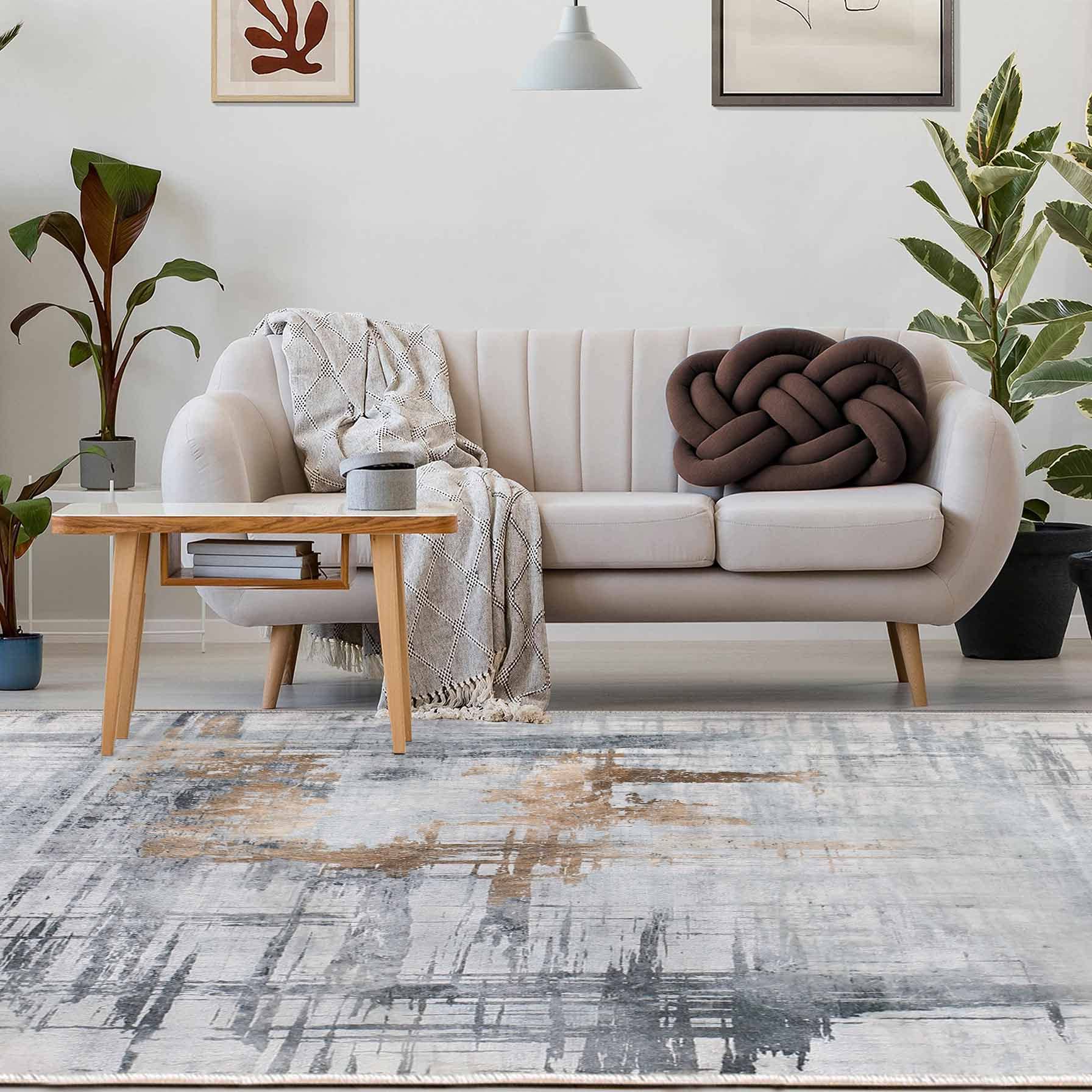 Tinyboy-hbq Tappeti dal design moderno per soggiorno, a pelo corto, per soggiorno, camera da letto, grigio (160 x 200cm, Grigio/Oro)