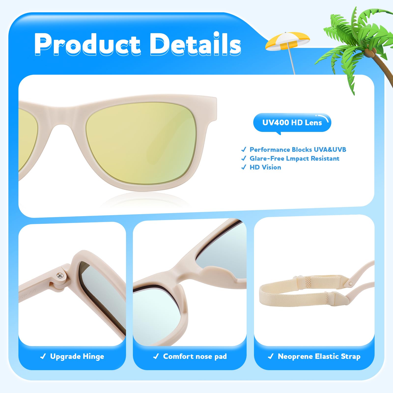 Polarisierte Sonnenbrille für Babys, Kleinkinder, mit Riemen, für Jungen und Mädchen, Alter 0–24 Monate, 3 Stück