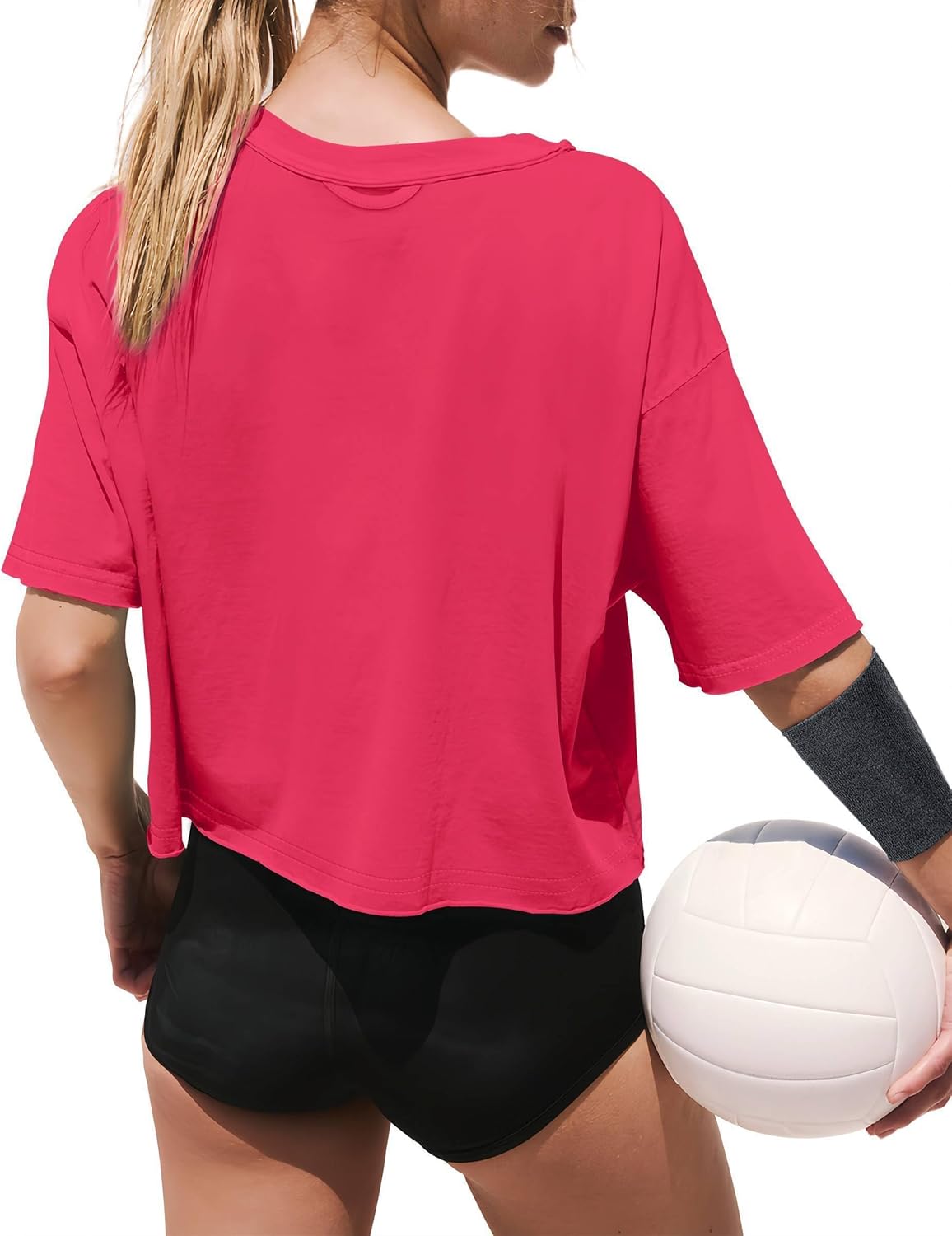 XIEERDUO Cotton Tshirts for Women Drop Shoulder Round Neck Oversized Crop Tops Workout Tops Tees - Image 3