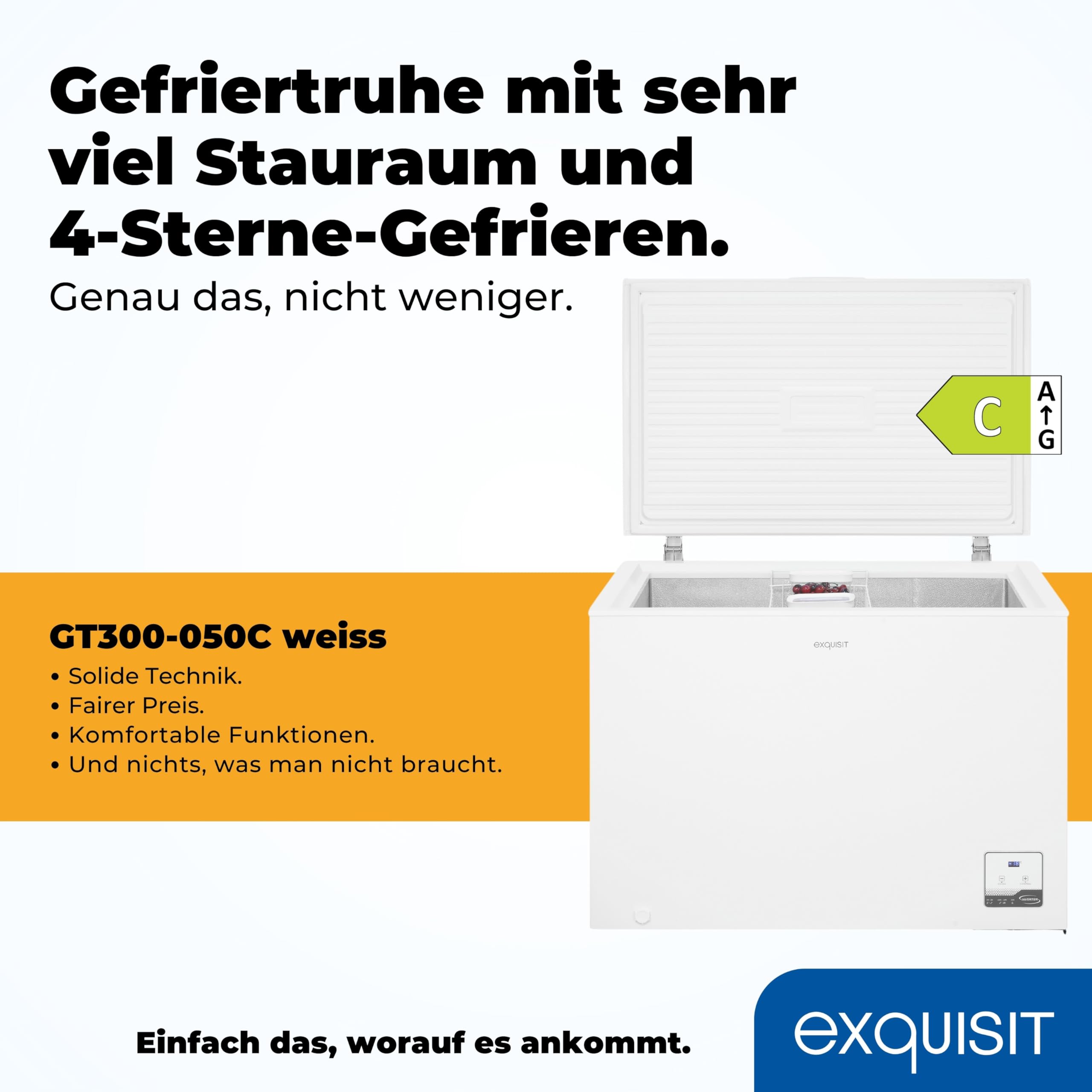 Exquisit GT300-050C Gefriertruhe - 292 L Tiefkühltruhe mit Kühlfunktion