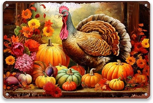 Letrero de metal de hojalata de Acción de Gracias de pavo para decoración de pared de hogar, cueva, garaje, bar, 8.00 x 12.00 pulgadas