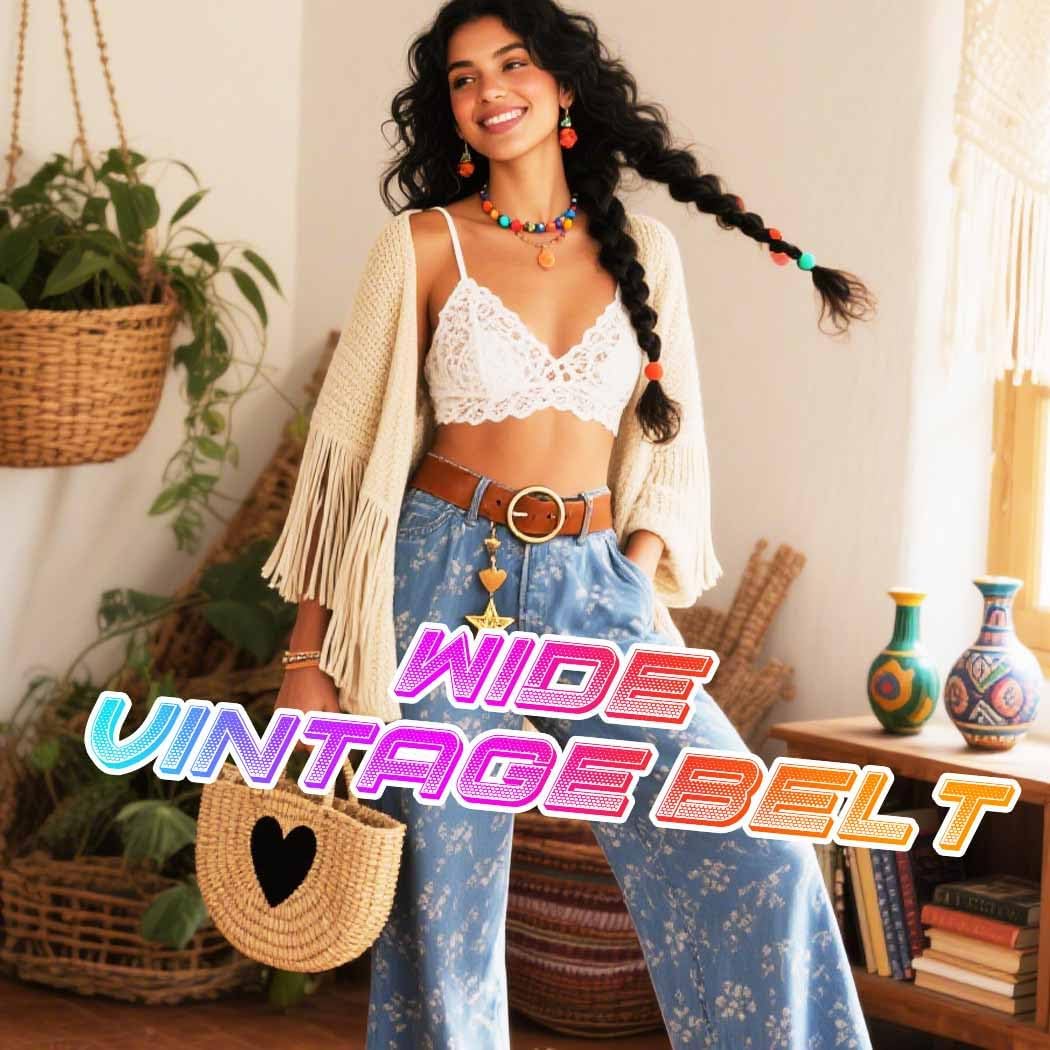 COSYDAYS Boho Wide Disc Belt Brown Western Vintage Leather Concho Belts Fashion for Women - Image 5