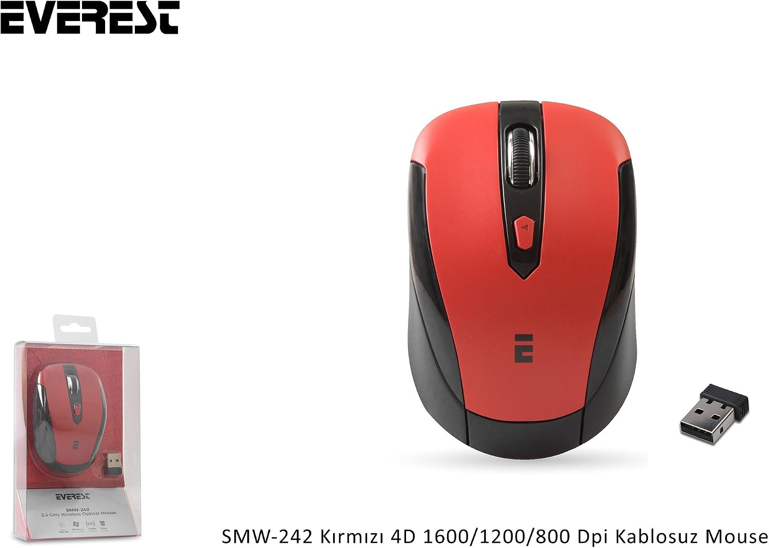 Everest SMW-242 mouse and its USB nano receiver next to it.