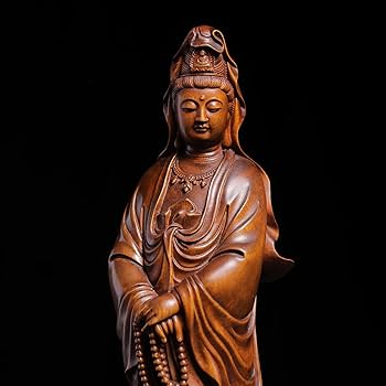 Amazon｜小葉黄楊木 木彫り 仏像 柘植木 観音菩薩 観音菩薩立像