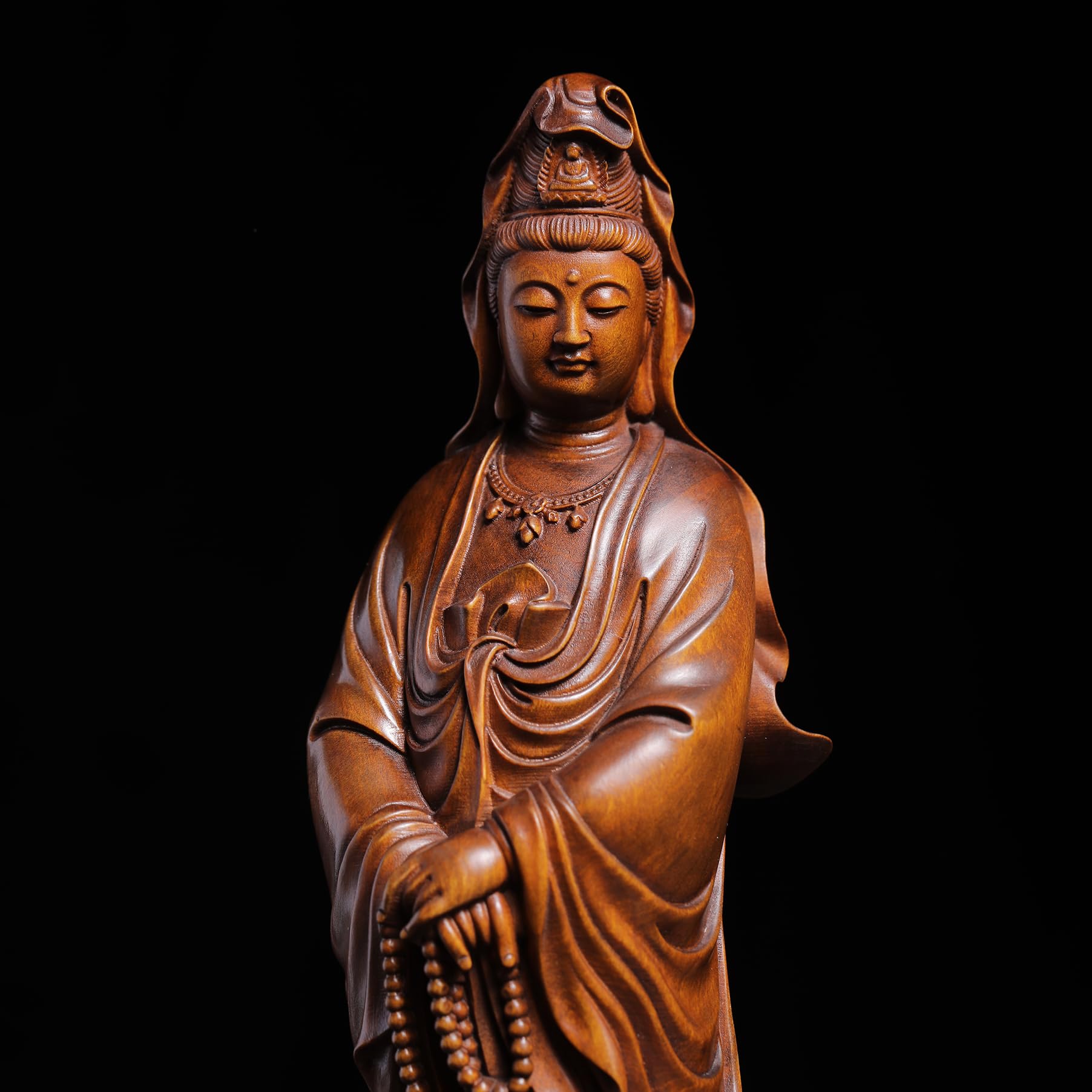 Amazon｜小葉黄楊木 木彫り 仏像 柘植木 観音菩薩 観音菩薩立像