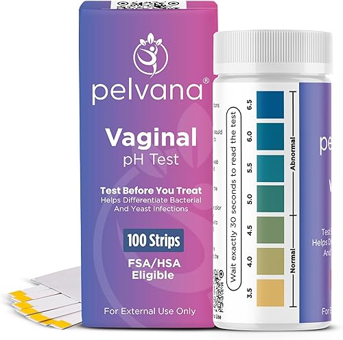 Pelvana Tiras de prueba de pH vaginal para mujeres  100 tiras, kit de prueba de infección por levaduras y BV en casa, probador de pH vaginal para