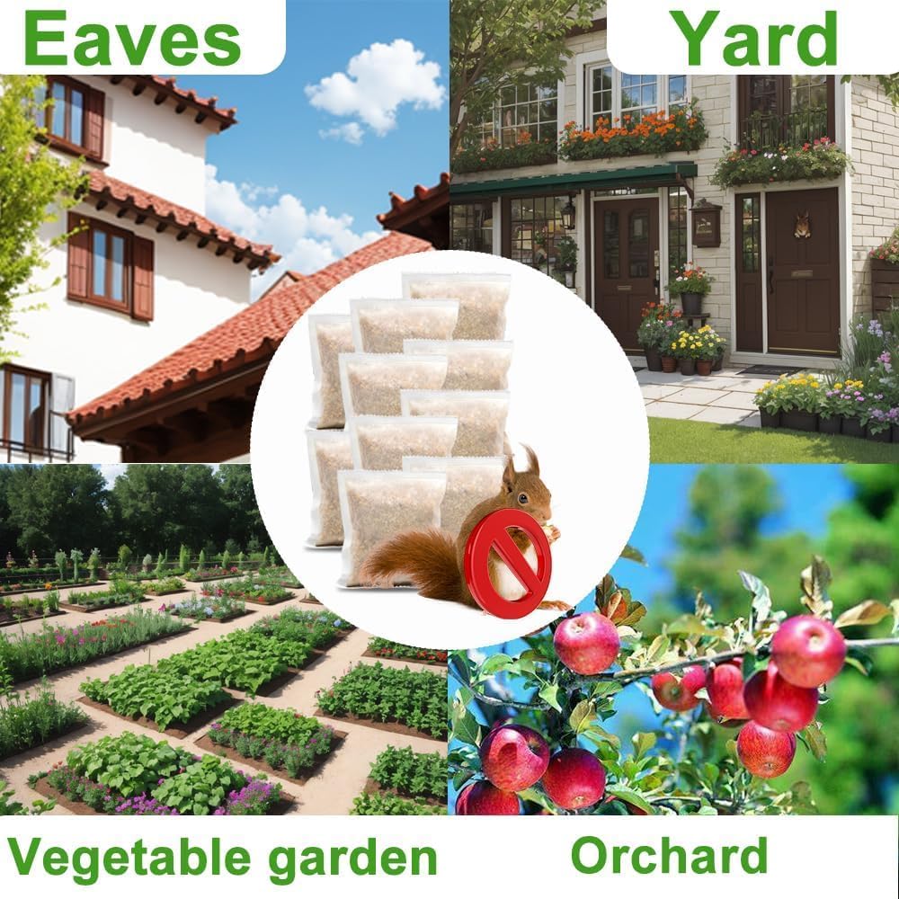 Squirrel Repellent, Chipmunk Repellent Outdoor, 10 Pack Squirrel Deterrent for Attic, Chipmunk Deterrent for Garden, Keep Squirrels Away for Car, Indoor Repellents Squirrel Pouches for Potted Plant - Image 6