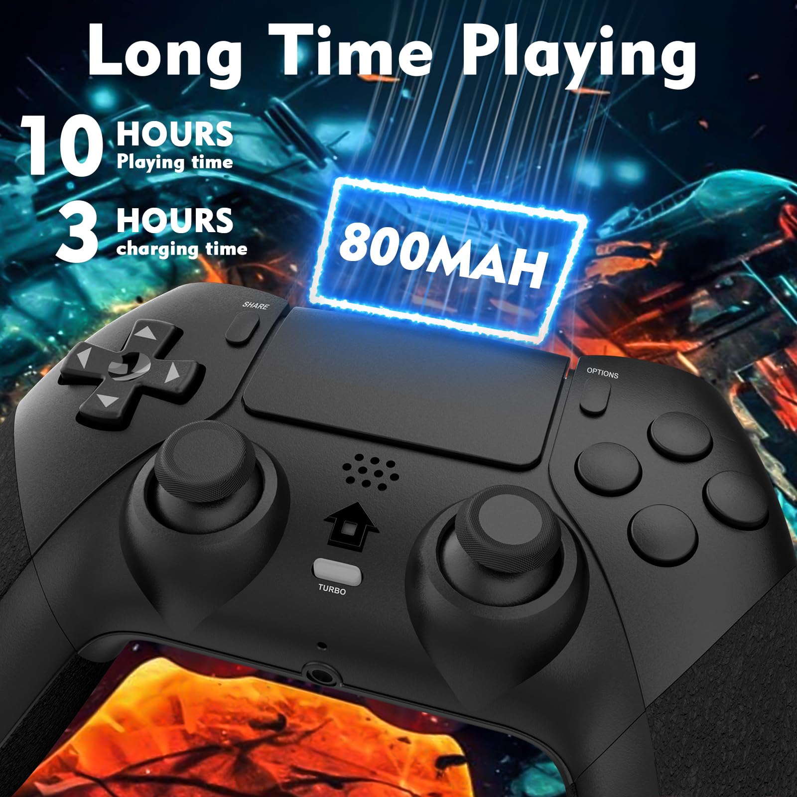 Tefelan Mando para PS4, Game Mando Inalámbrico para P4/Slim/Pro Gamepad Joystick con Turbo, Programable Botón, Dual Vibración, 6 Axis Gyro Sensor, Touch Panel, Audio Jack Speaker-Negro