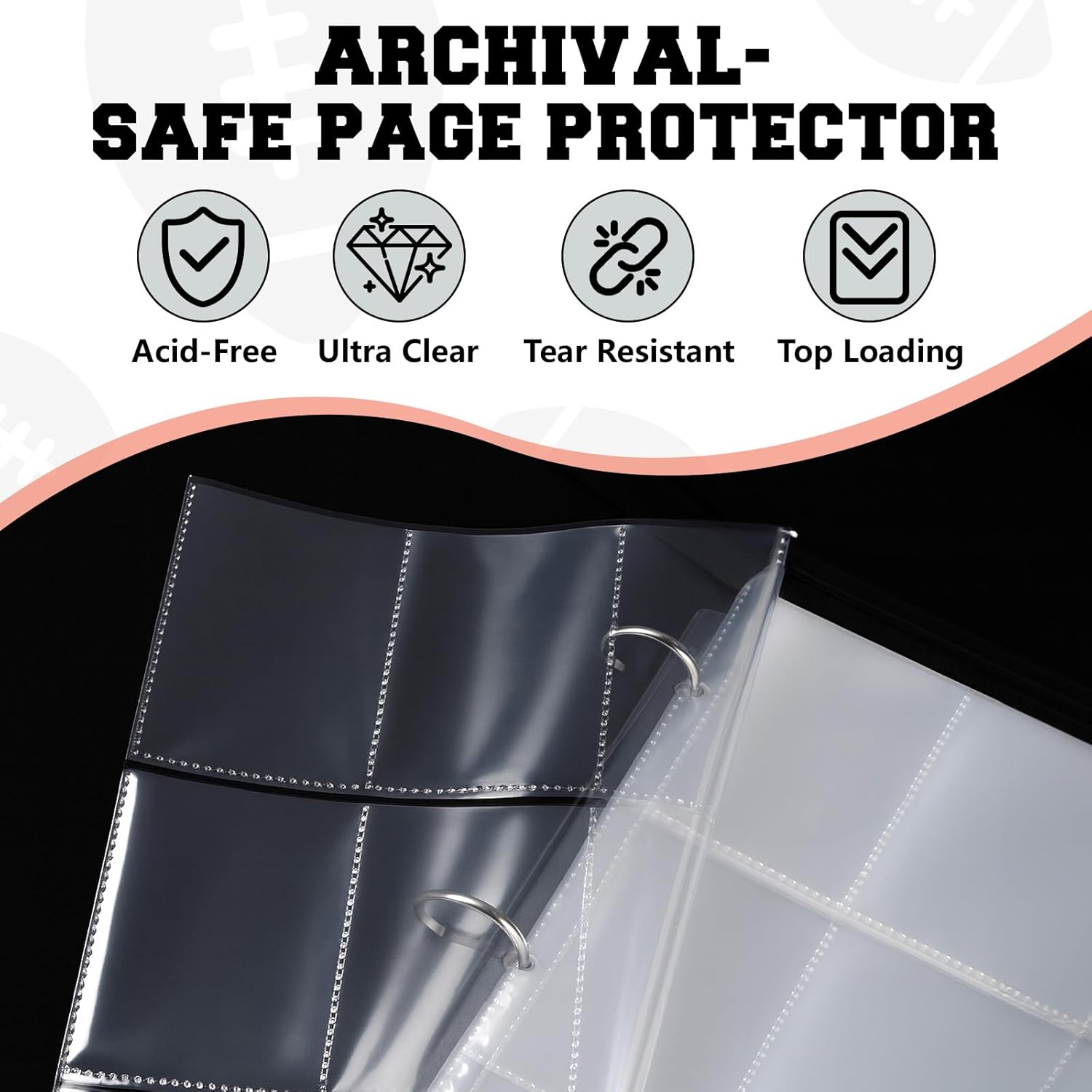 Football 9-Pocket Card Binder, 50 Pages 900-Pocket Large-Capacity Collector Album, Double-Sided Pocket Sports Card Storage Album,Football