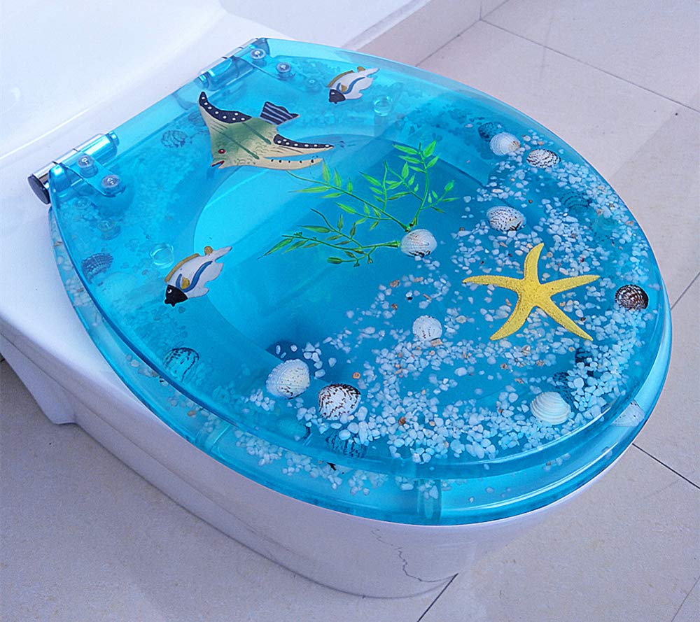 Transparante hars toiletbril Echte schelpen en zand Antibacterieel Verstelbare roestvrijstalen scharnier Toiletdekseldeksel Slow Soft Close Topmontage V/O/ U-vorm, E (C