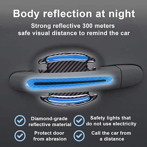 Miniatura 5 de 8 protectores 3D para manija de puerta de automóvil, calcomanías reflectantes a rayas antiarañazos, protector universal adecuado para automóviles,