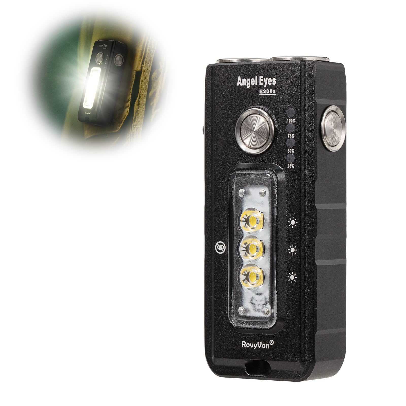 RovyVonE200s Flashlight 1650 Lumens with Magnetic Base 7 Modes Cool White Front Setting Warm White Side Light Night Vision Torch