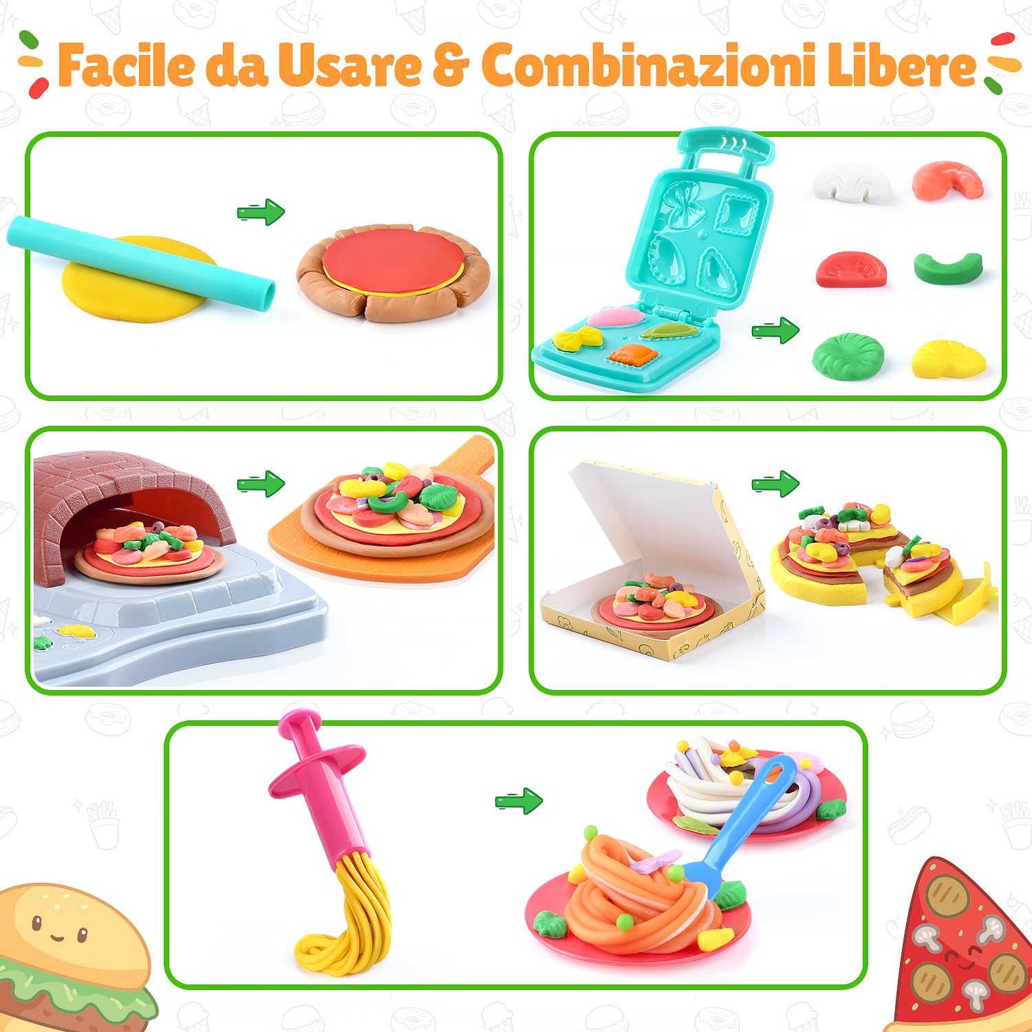 PLAY Pizza Plastilina Kitchen Creations, Set di Plastilina Creativa per la Pizza con strumenti per impasto, posate, macchina per la pasta, Pasta Pizza Giocattolo per Ragazzi & Ragazze 3+ Anni