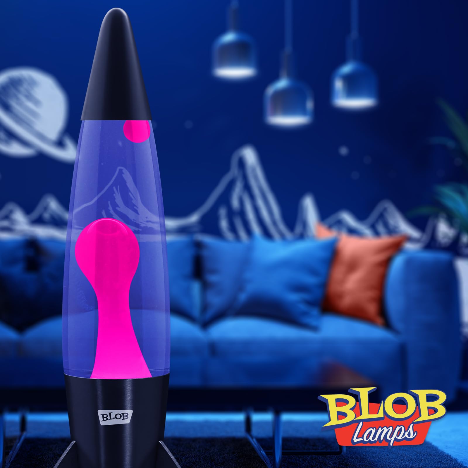 Blob Lamps Rocket Liquid Motion Lamp Pink Wax Purple Liquid Matt Black Metal Base & Cap 17 Mood Lamp Light - Image 3