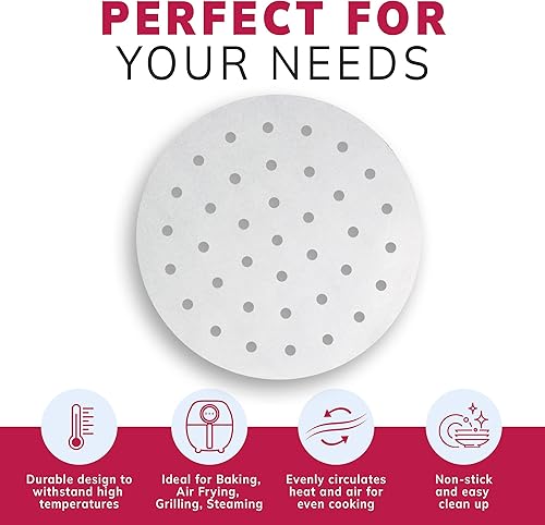 Miniatura 5 de Reli. Forros de papel pergamino para freidora de aire (400 unidades), color blanco, hojas desechables redondas de 9 pulgadas, papel pergamino para