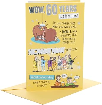 UK Greetings | 60th Birthday Card | Humorous Design | With Envelope | Happy Birthday Gifts | Greeting Card | Him/Boys/Men | 14.9 x 22.9cm
