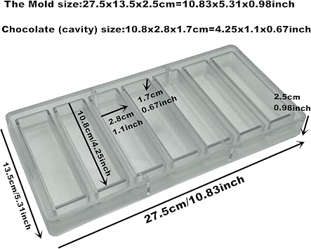 Goldbaking 7-Cavities Chocolate Covered Gralona Bar Mold Tectangle Energy Bar Mould Polycarbonate Deep Filling Chocolates Making Tool Candy DIY Maker