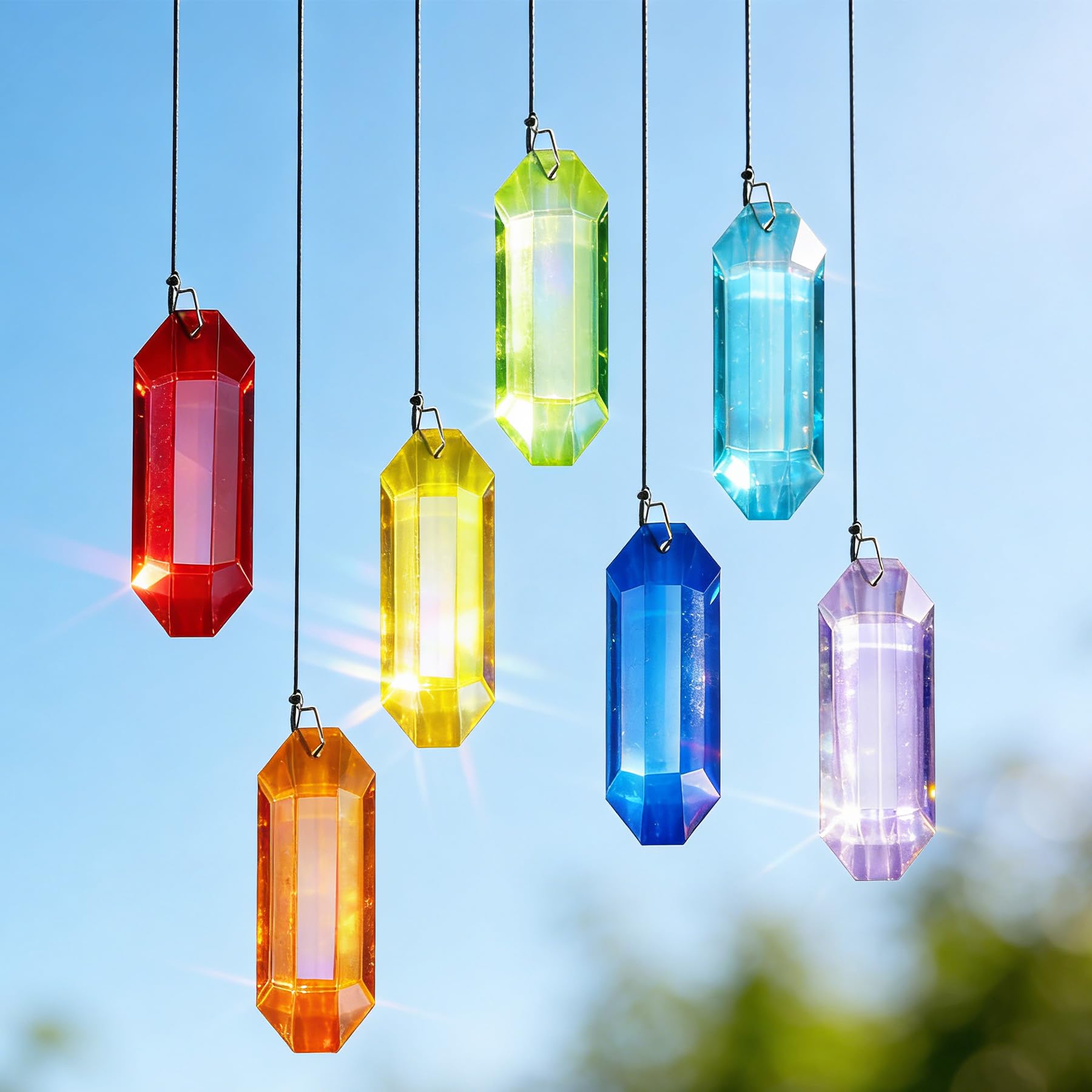 VEEKAY Acchiappasole Cristallo,7 Pezzi di Cristallo a Prisma,Pendenti Prismi Cristallo,Pendenti Suncatcher Decorazione,per Decorazioni Casa Giardino Finestra Outdoor