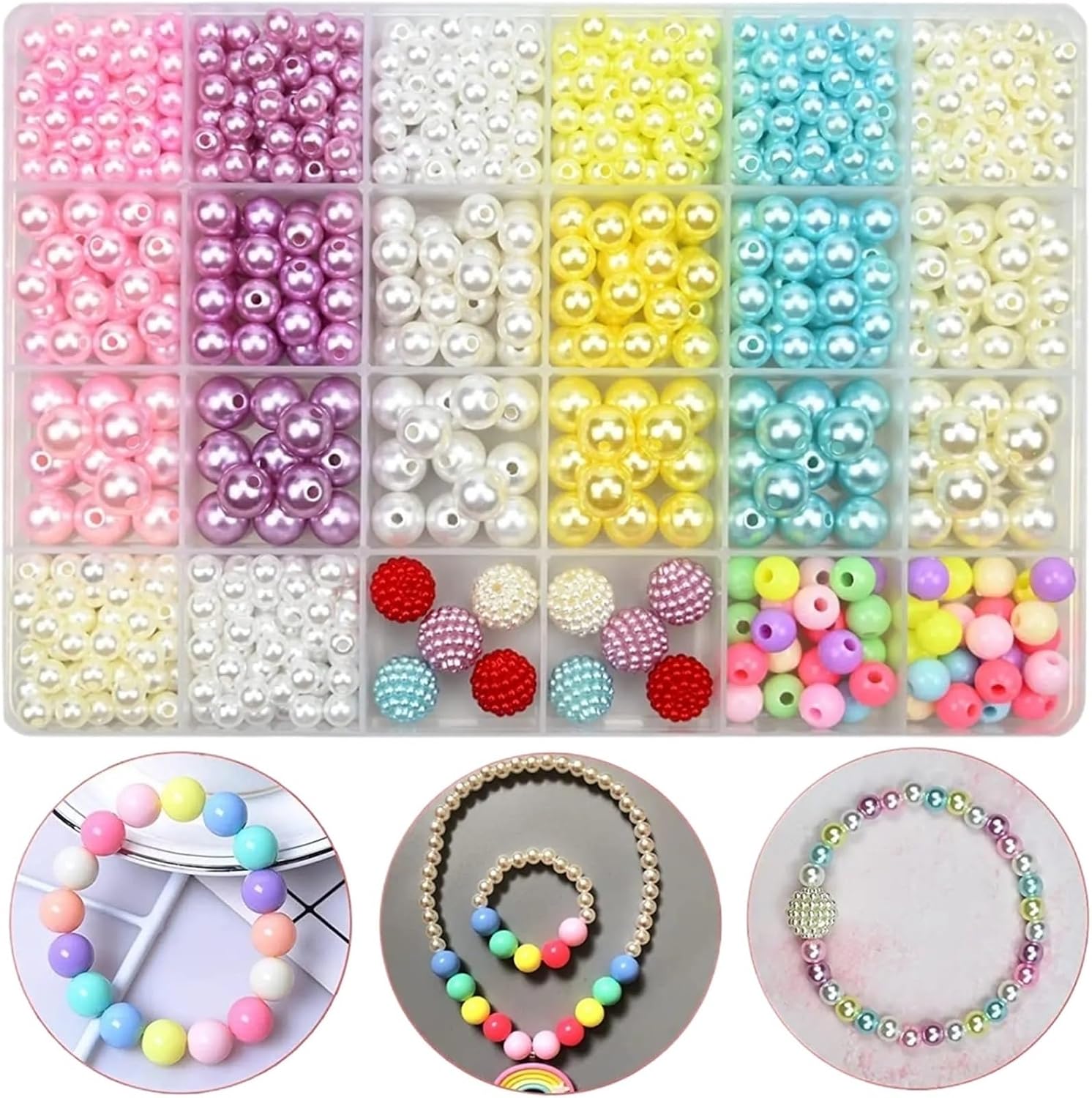 Rainbow ABS Pearl Beads Kit 2 Boxes Gradient Pearls for DIY Jewelry Making