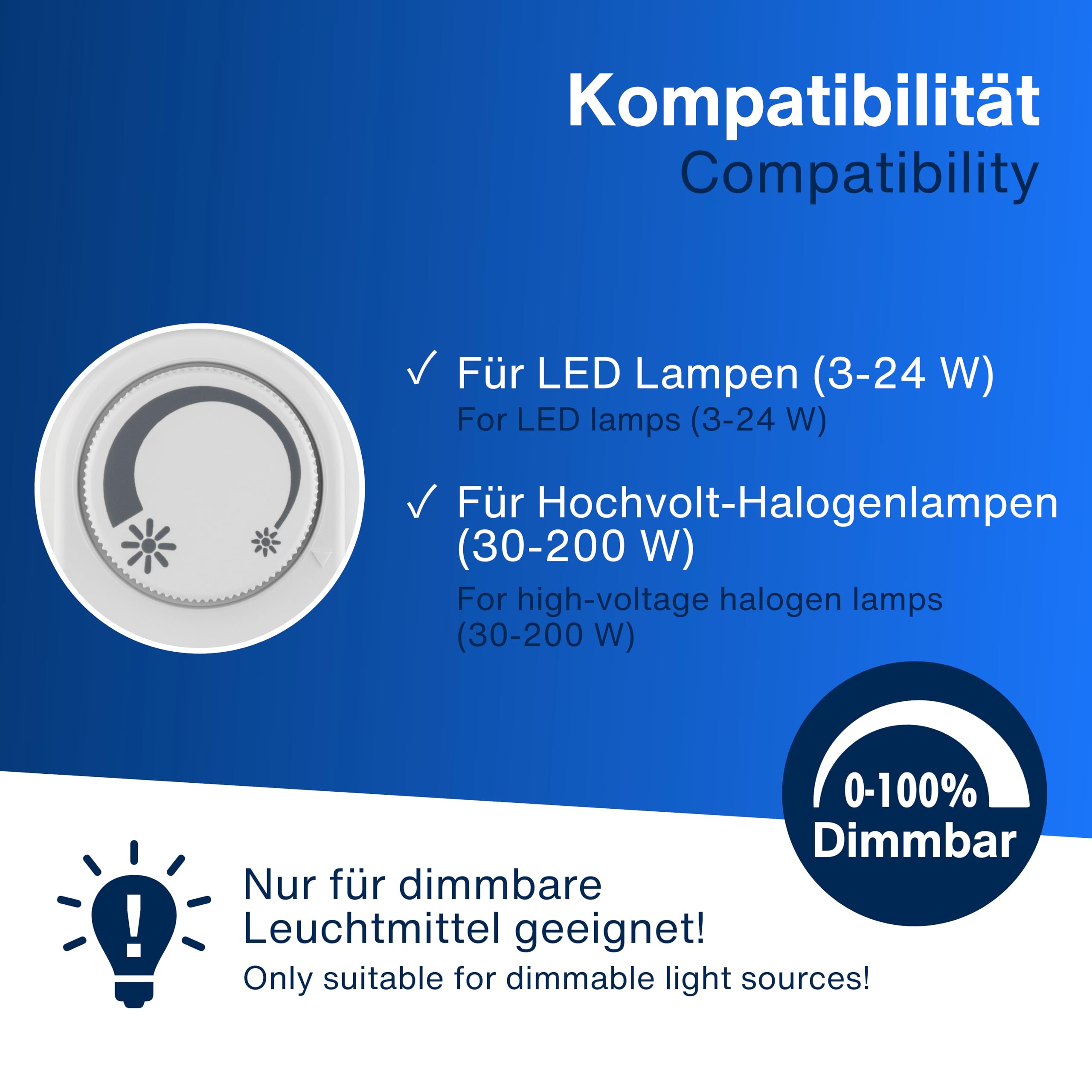 REV Variateur, adaptateur de gradateur LED avec prise unidirectionnelle, contrôle de la luminosité, blanc