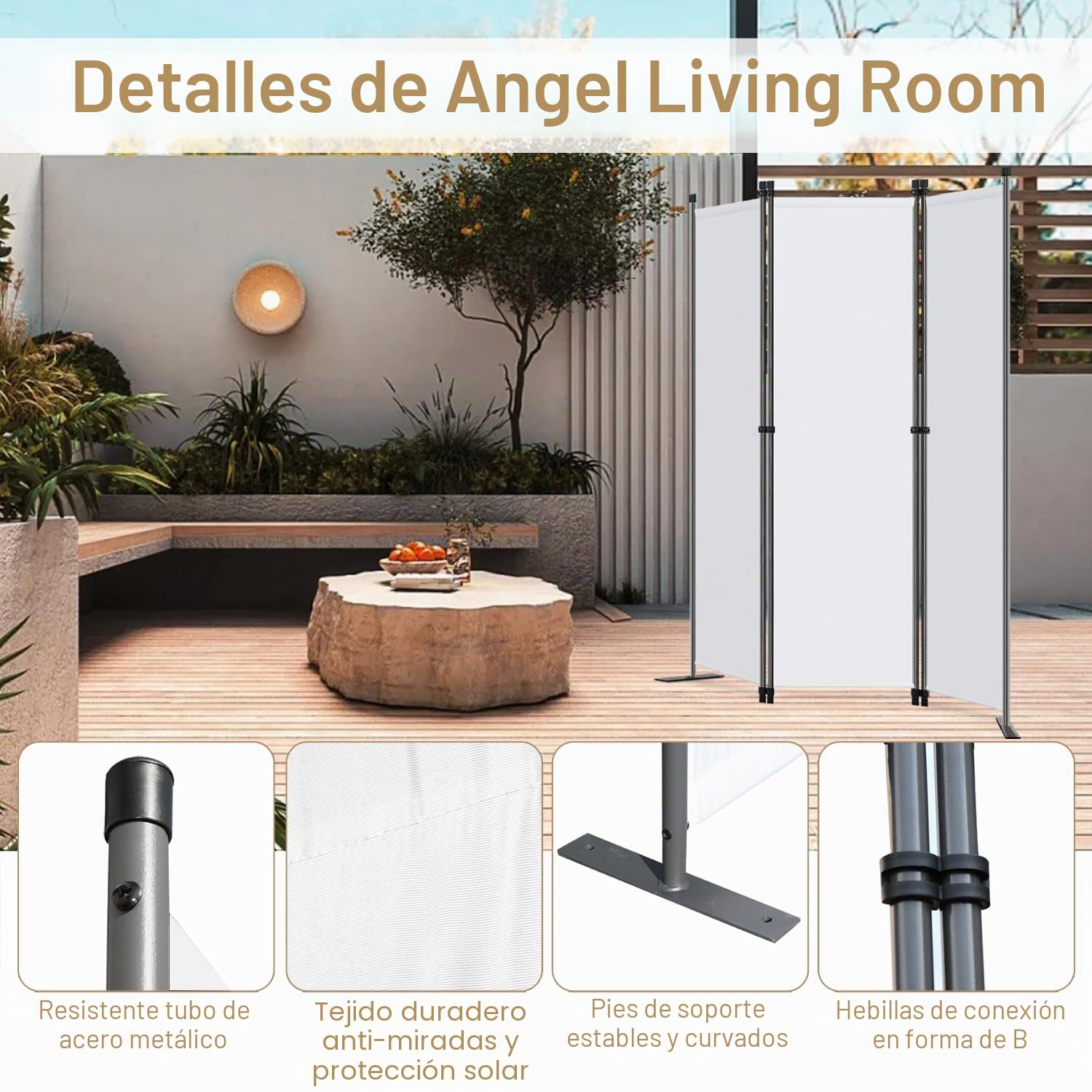 Angel Living Biombo Separador de 3 Paneles, Decoración Elegante, Separador de Ambientes Plegable, Divisor de Habitaciones, 168x165 cm (Blanco)