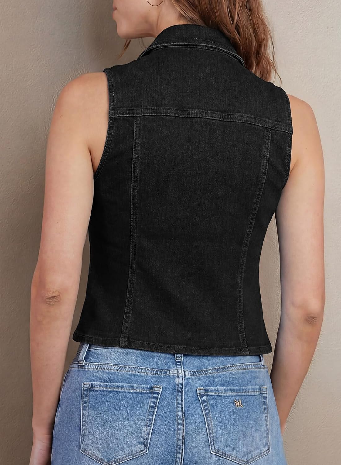 Sidefeel Womens Denim Vest Lapel Sleeveless Button Down Crop Trendy Cowgirl Outfit Jean Vest Top