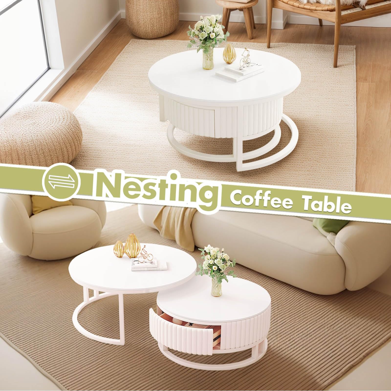 Marmor Couchtisch Rund Weiss Mit Stauraum Runder Couchtisch Weiß 2er Set 50+70cm Wohnzimmertisch Modern Mit Holz Schublade Satztische Fürs Wohnzimmer Tisch Ausziehbar Couchtische