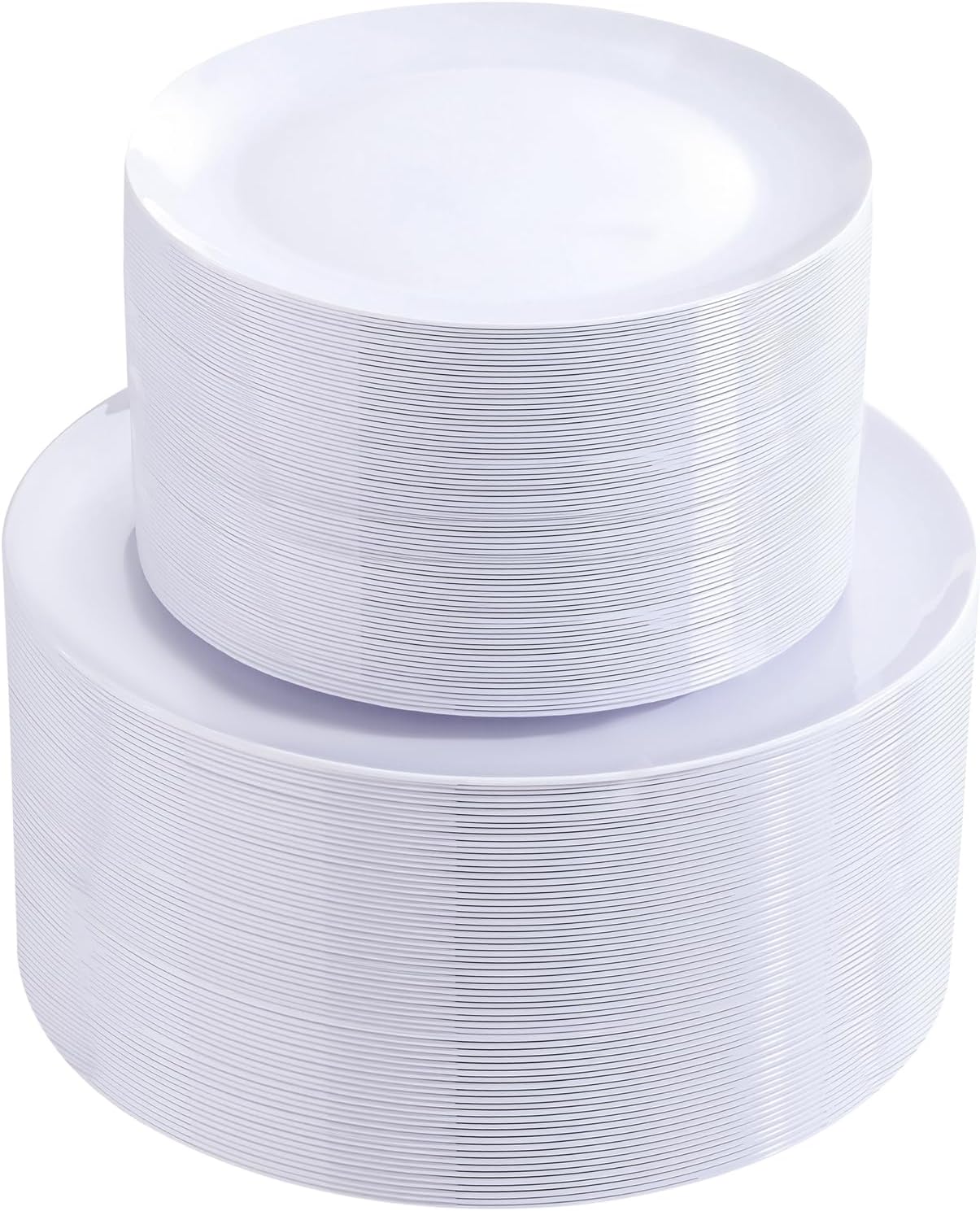 bUCLA 100PCS White Plastic Plates - Heavy Duty White Disposable for Wedding & Party, Include 50 Dinner 10 inch & 50 Dessert 7 inch