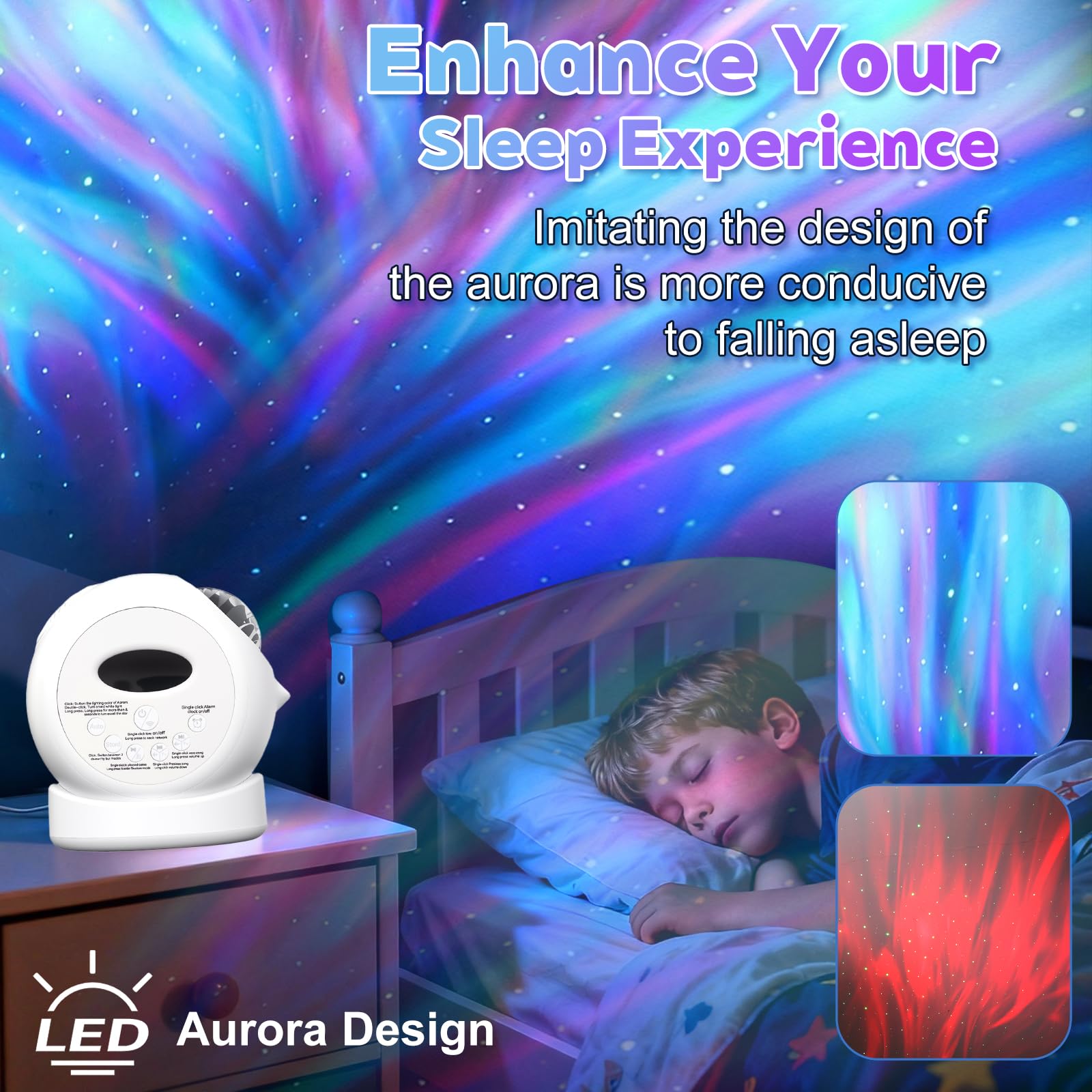 Aurora Starlight Sky Proiettore Luce notturna Caratteristiche Bluetooth Riproduzione musicale e 5 modalità di proiezione galassia — Camera da letto Nebulosa Soffitto Luce LED Decorazione per la camera