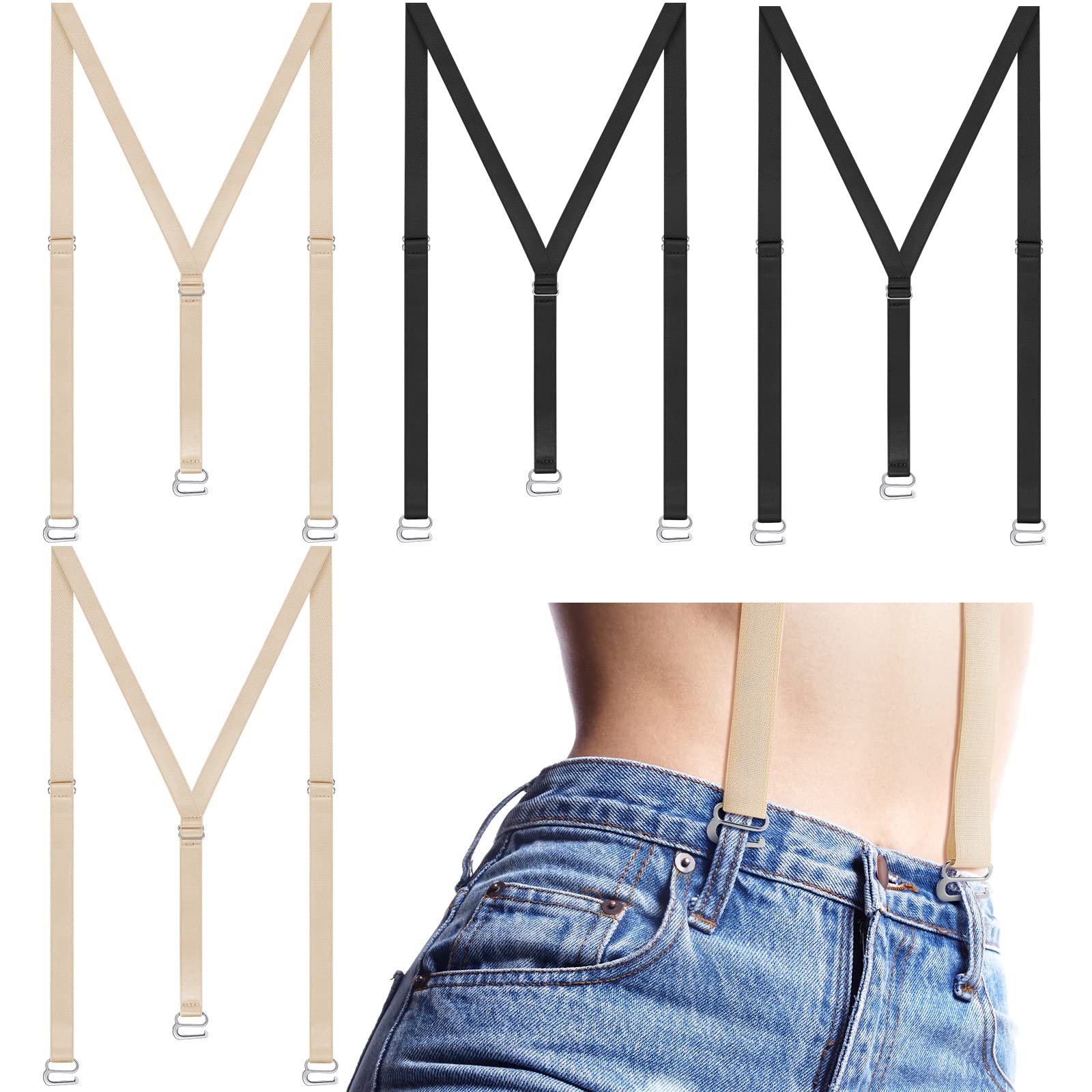 4 Pcs Suspenders Women Hidden Suspenders for Under Clothes Lady Thin Suspenders Adjustable Y Back Hook Suspender Pants for Girls