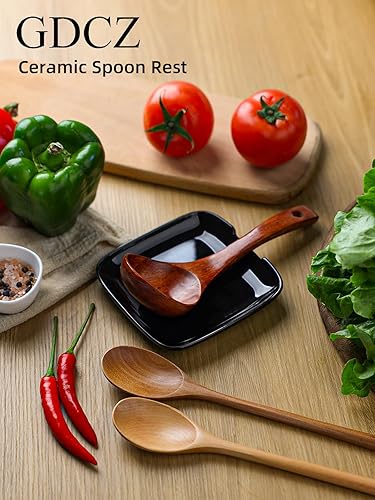 Miniatura 4 de GDCZ Soporte de cuchara de cerámica para estufa, soporte grande de 4.75 pulgadas para encimera de cocina, soporte de cuchara de café blanco, soporte
