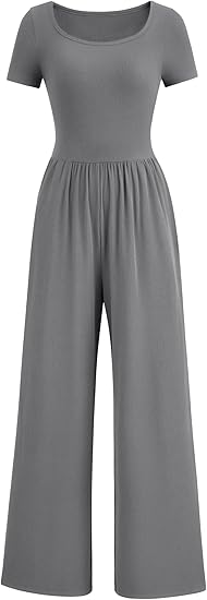 PRETTYGARDEN Women's Summer One Piece Jumpsuits Dressy Casual Short Sleeve Square Neck Wide Leg Jumpsuit Rompers