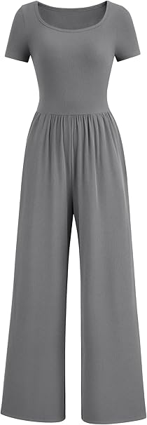 PRETTYGARDEN Women's Summer One Piece Jumpsuits Dressy Casual Short Sleeve Square Neck Wide Leg Jumpsuit Rompers