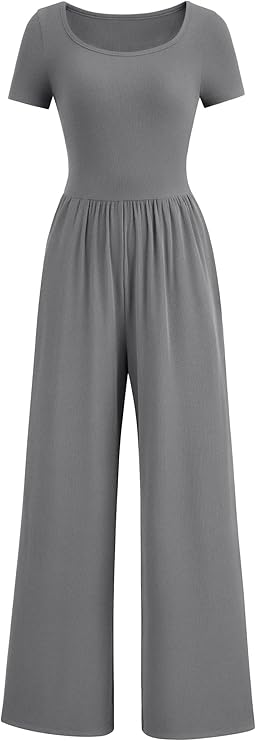 PRETTYGARDEN Women's Summer One Piece Jumpsuits Dressy Casual Short Sleeve Square Neck Wide Leg Jumpsuit Rompers